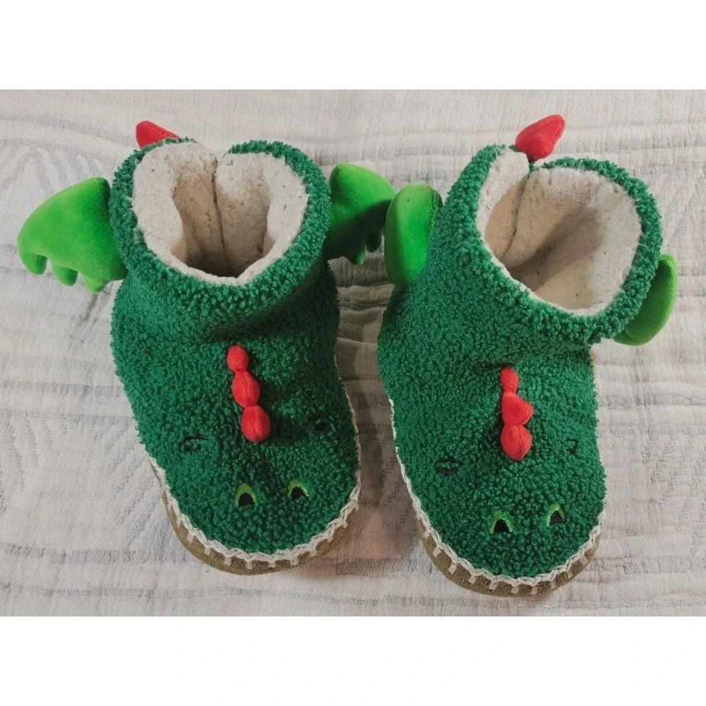 Hanna Andersson Kids Dragon Slippers Size‎ 11/12 Green Plush Costume Shoes